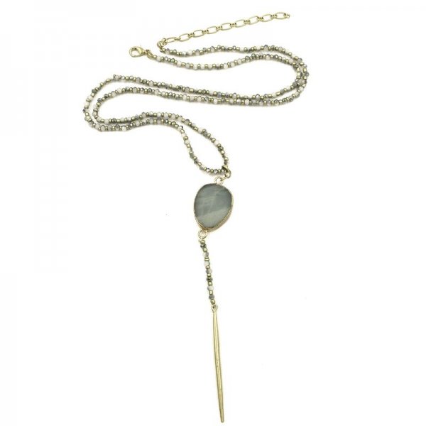 Semi-Precious Stone Teardrop Y Necklace