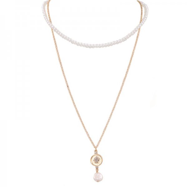 Cream Pearl Pendant Layered Necklace