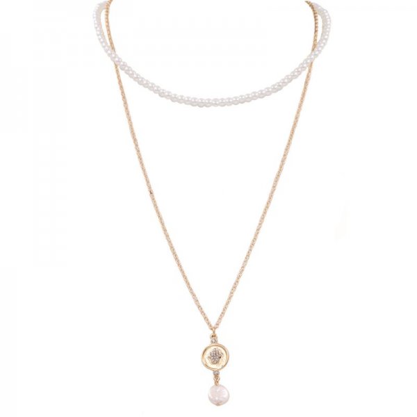 Cream Pearl Pendant Layered Necklace